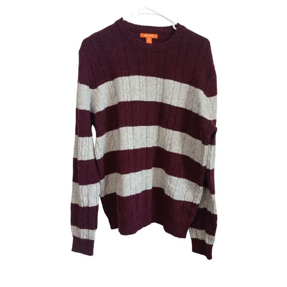 Joe Fresh Women's Maroon and Gray Stripped Wool Blend Knit Sweater XL
